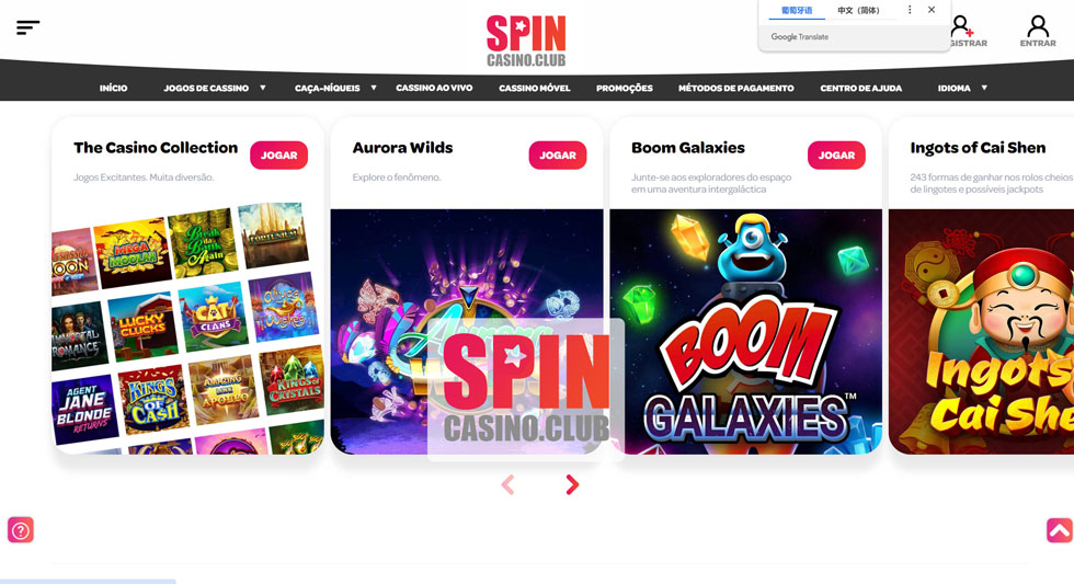 Jogos Disponíveis em Spin casino